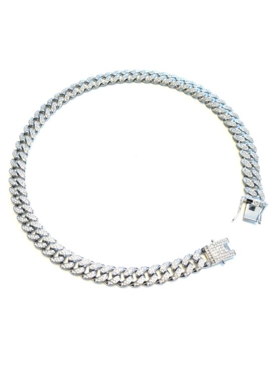 Other - Silver Iced-Out Straight Cuban Gem Link Chain Necklace (24-inches)
